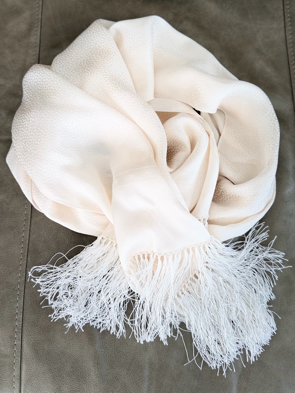 Valentino Vintage Ivory Silk Fringe Scarf | Quiet Luxury | Long